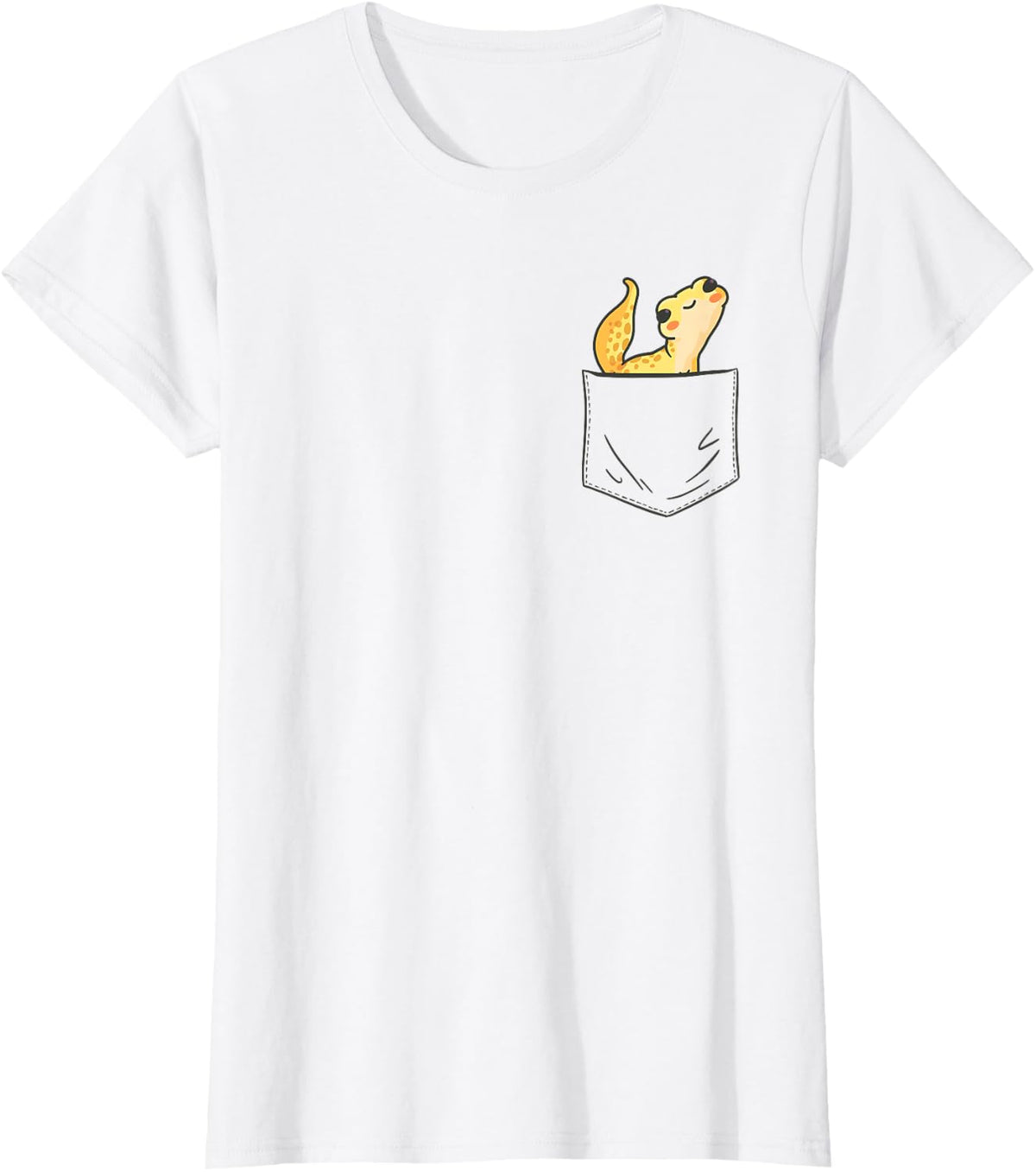 Cute Lizard Reptile Gecko in Pocket T-Shirt - White