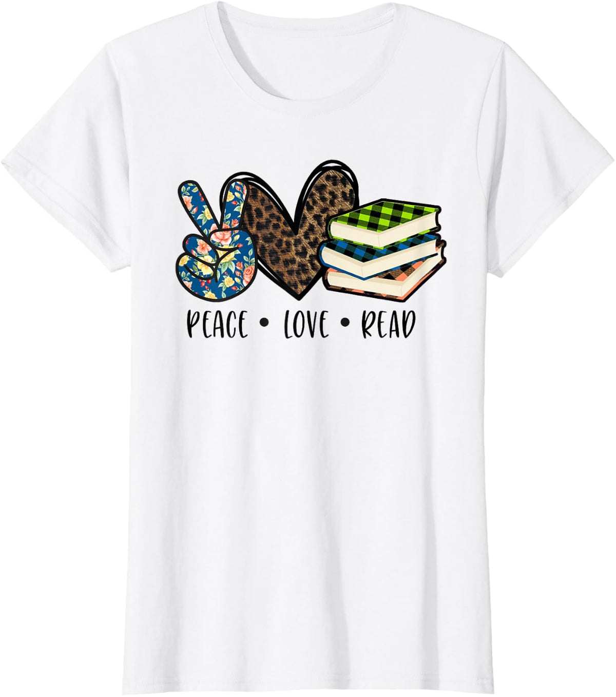 Peace love Read Books Reading Kids and Women Reader Bookworm T-Shirt - White