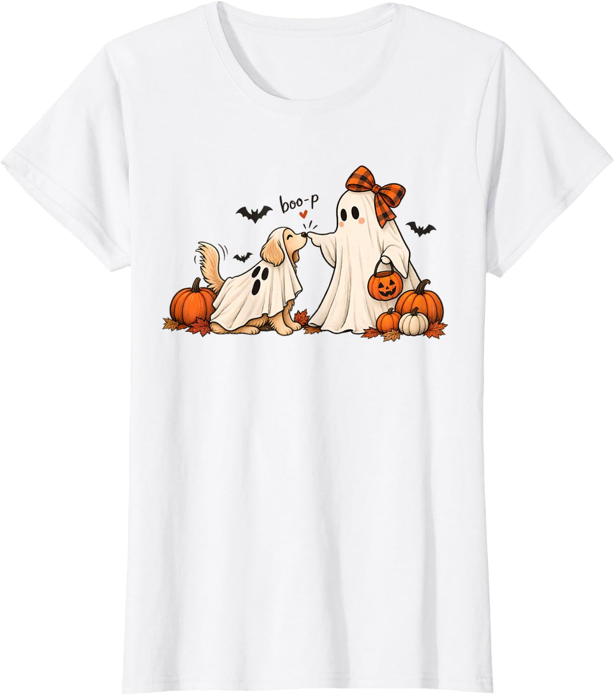 Boop Coquette Bow Boo Ghost Dog Trick Or Treat Halloween T-Shirt - White