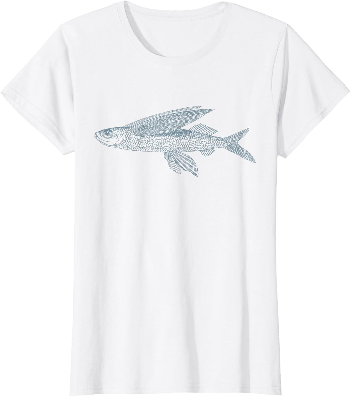 Simple Flying-Fish Blue Graphic T-Shirt - White