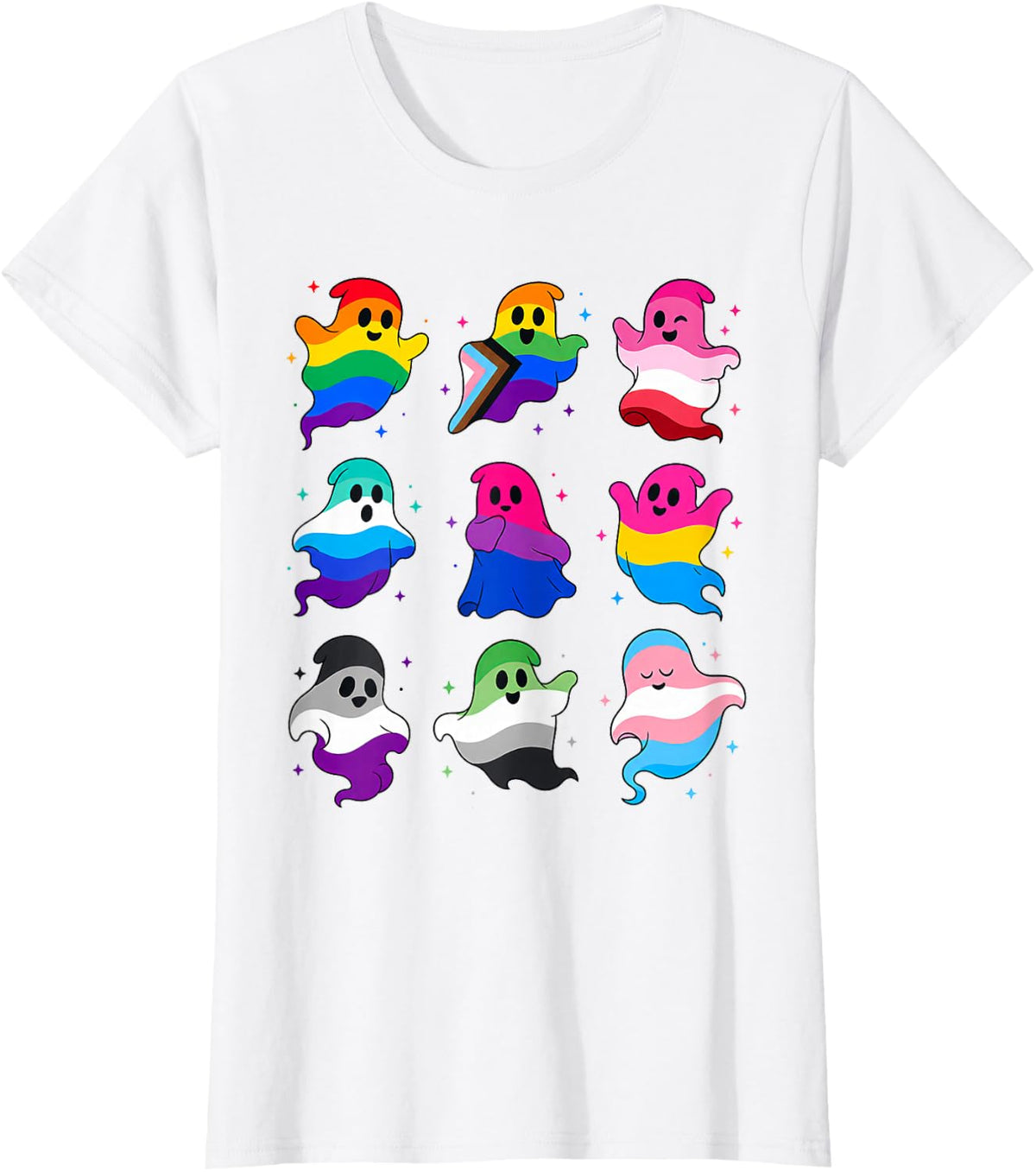 LGBTQ Ghosts Gay Pride Queer Ally Support Cute Halloween T-Shirt - White