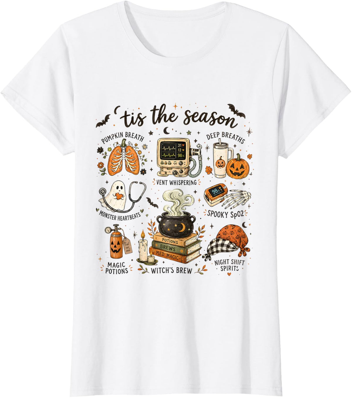 Respiratory Therapist Halloween Tis The Season RT ICU Art T-Shirt - White