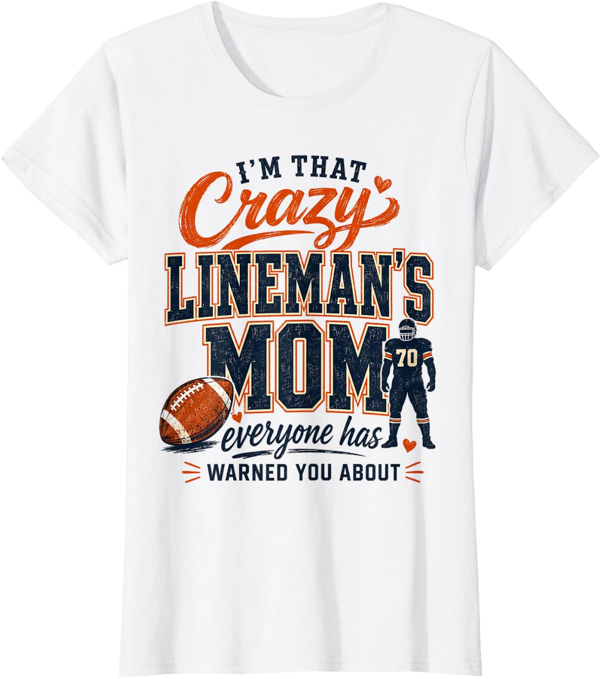 Proud Football Lineman Mom Game Day Graphic T-Shirt - White