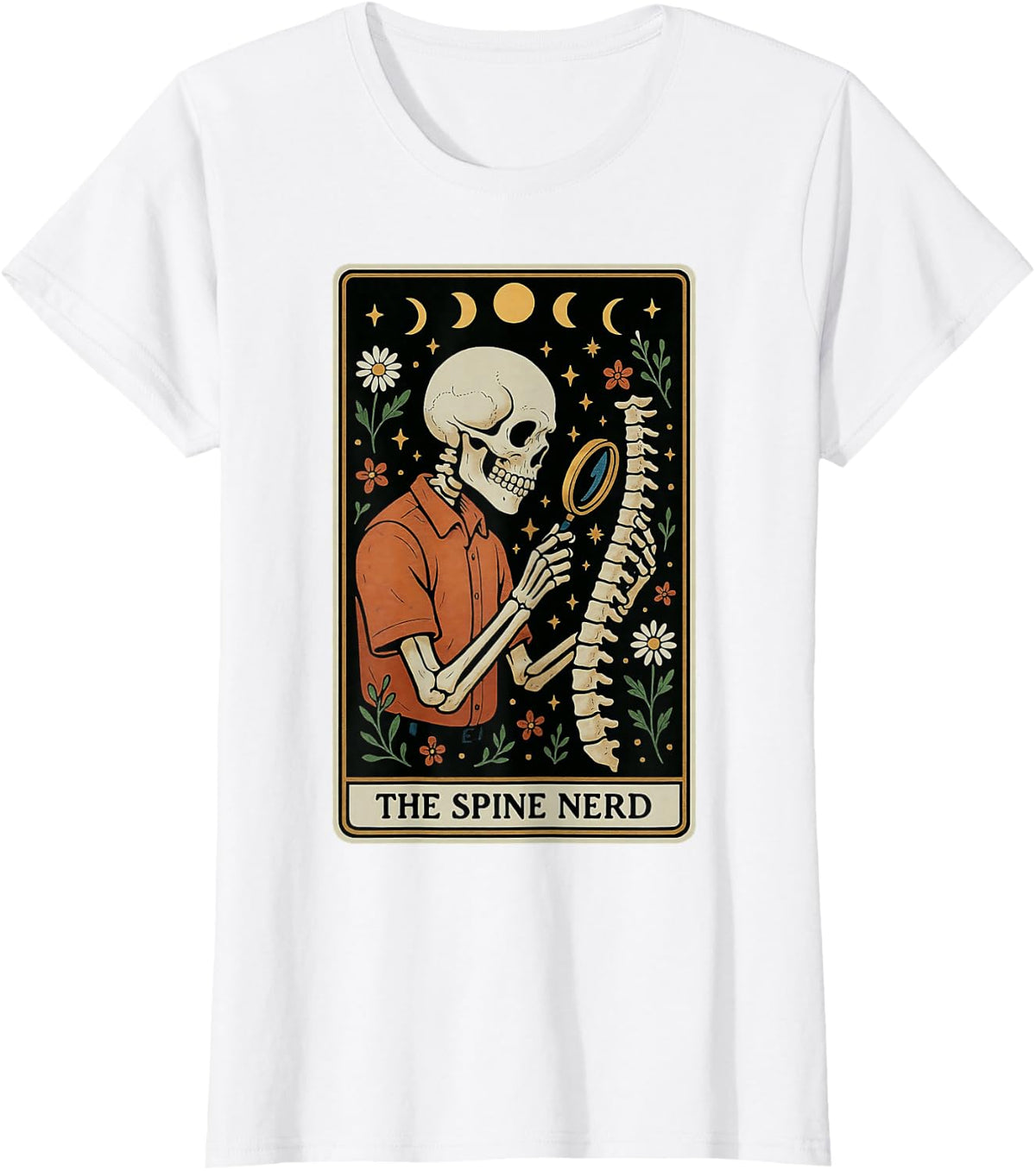 The Spine Nerd Chiropractor Chiropractic Skeleton Tarot Card T-Shirt - White