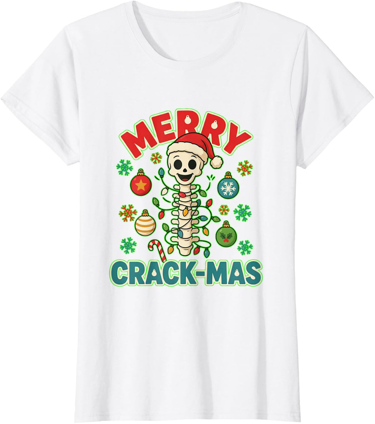 Merry Crack-Mas Funny Chiropractor Christmas Spine T-Shirt - White