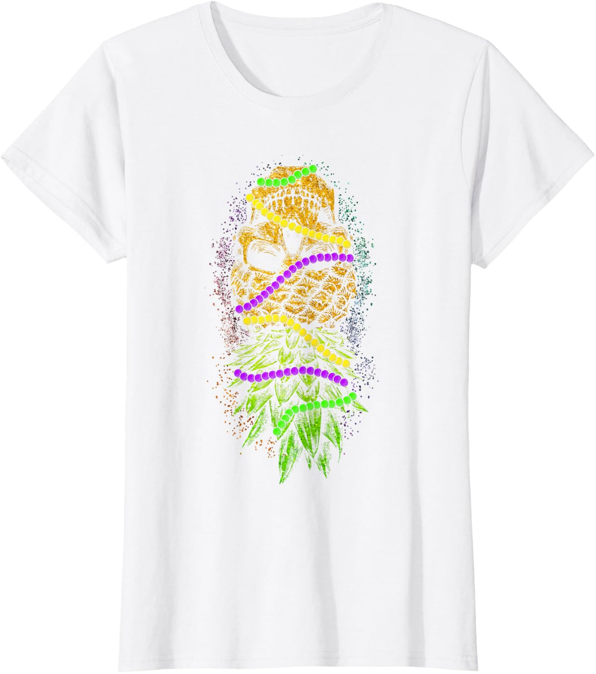 Inverted Mardi Gras Skull Pineapple T-Shirt - White