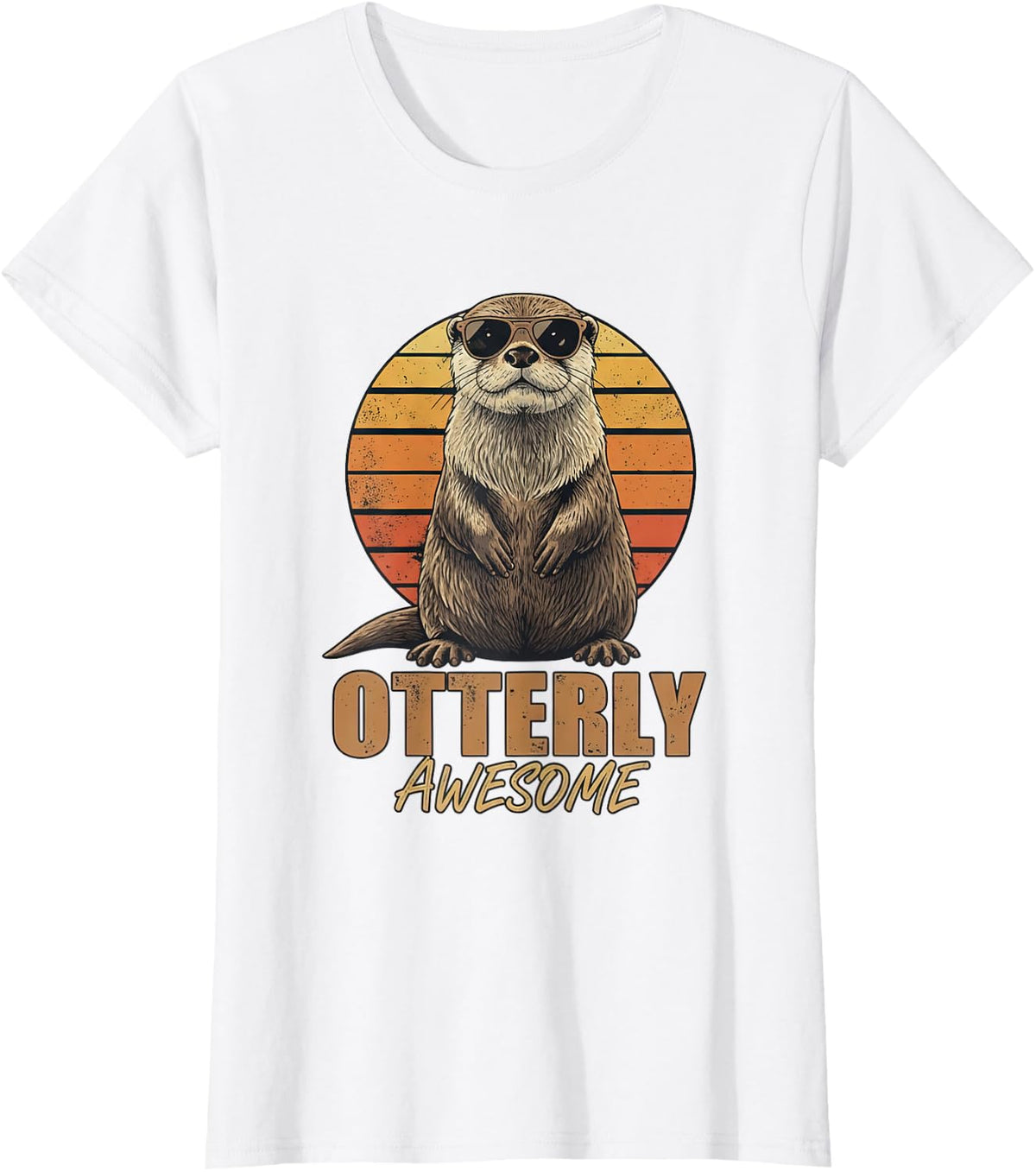 Otterly Awesome Retro Sunset Sea Otter Lover Graphic T-Shirt - White