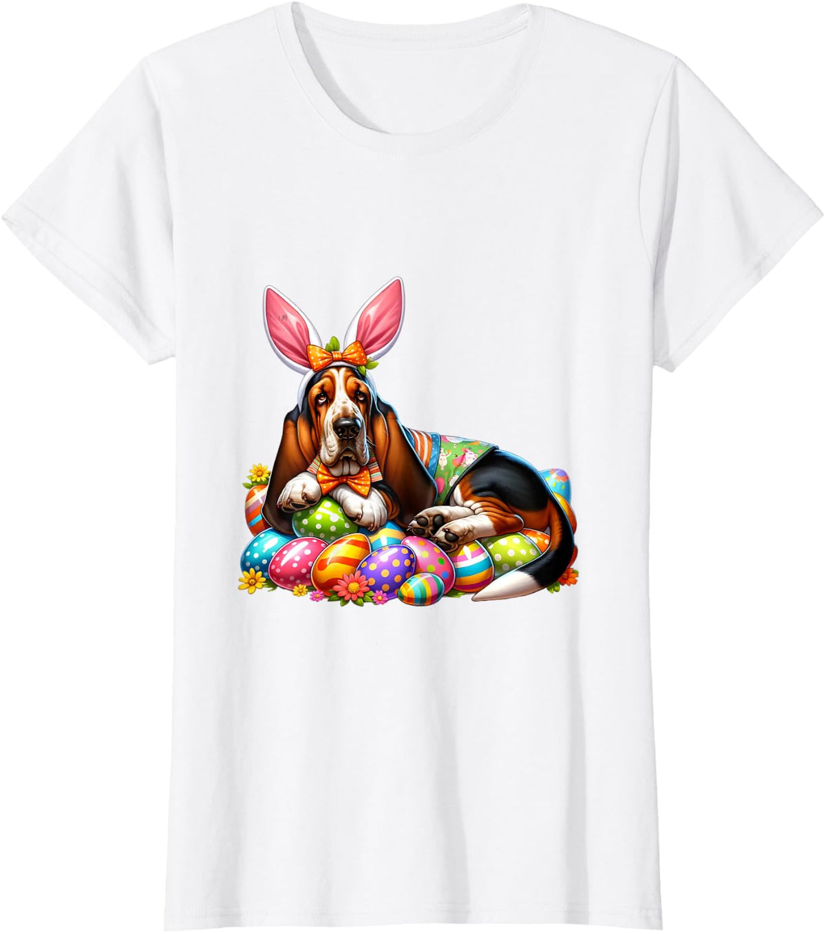 Funny Easter Day Basset Hound Bunny Costume T-Shirt - White