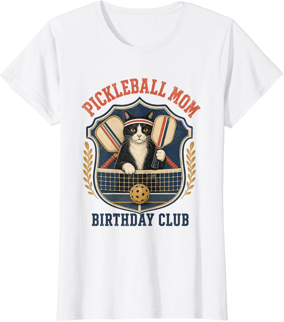Vintage Pickleball Mom Cat Birthday Club T-Shirt - White