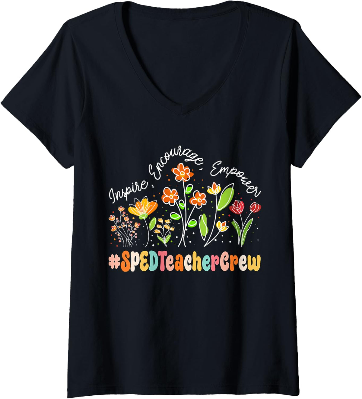 Women's SPED Teacher Crew Appreciation Week Teacher Back to School V-Neck T-Shirt - Black