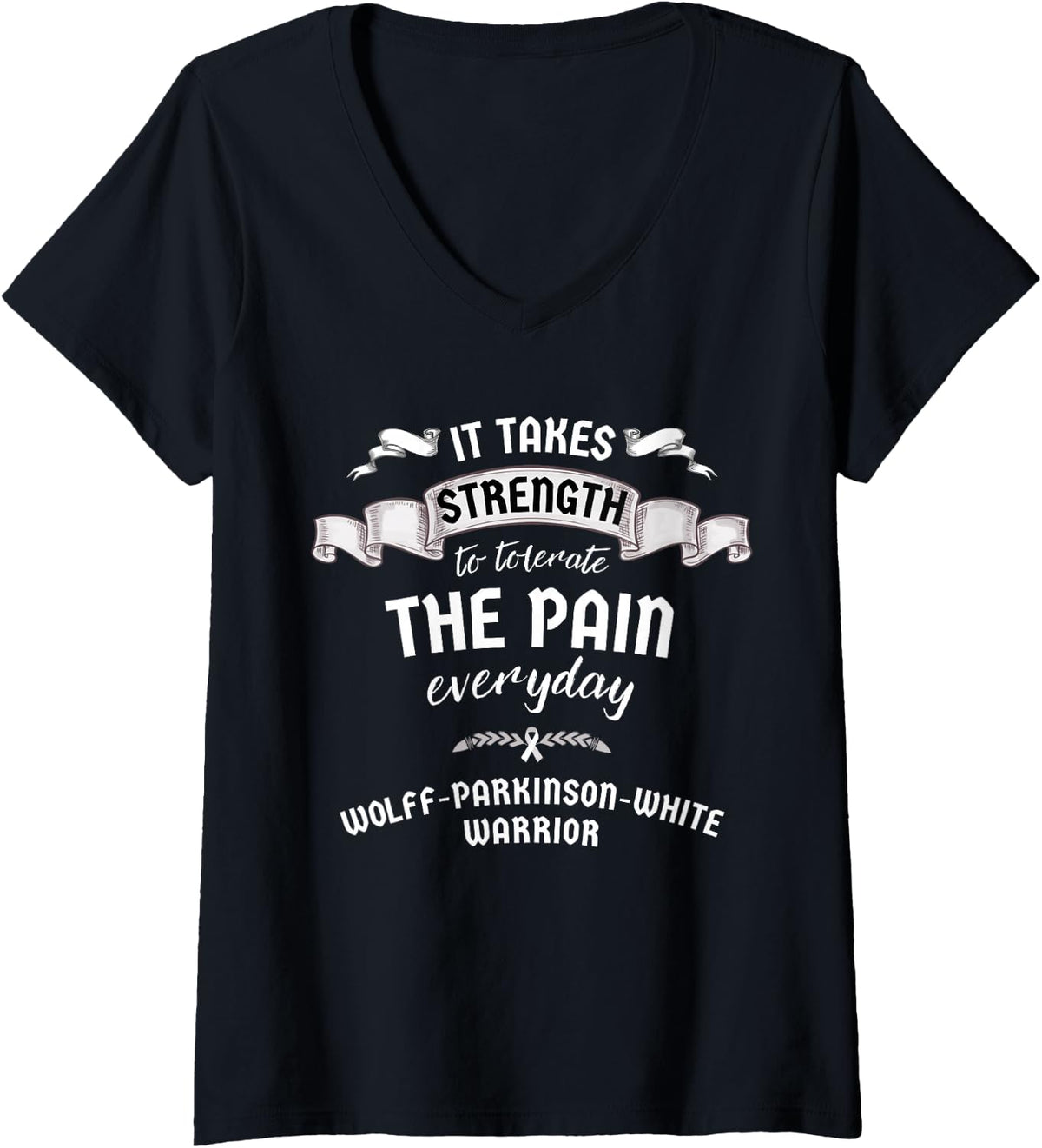 Women's Tolerate Pain Wolff-Parkinson-White Warrior V-Neck T-Shirt - Black