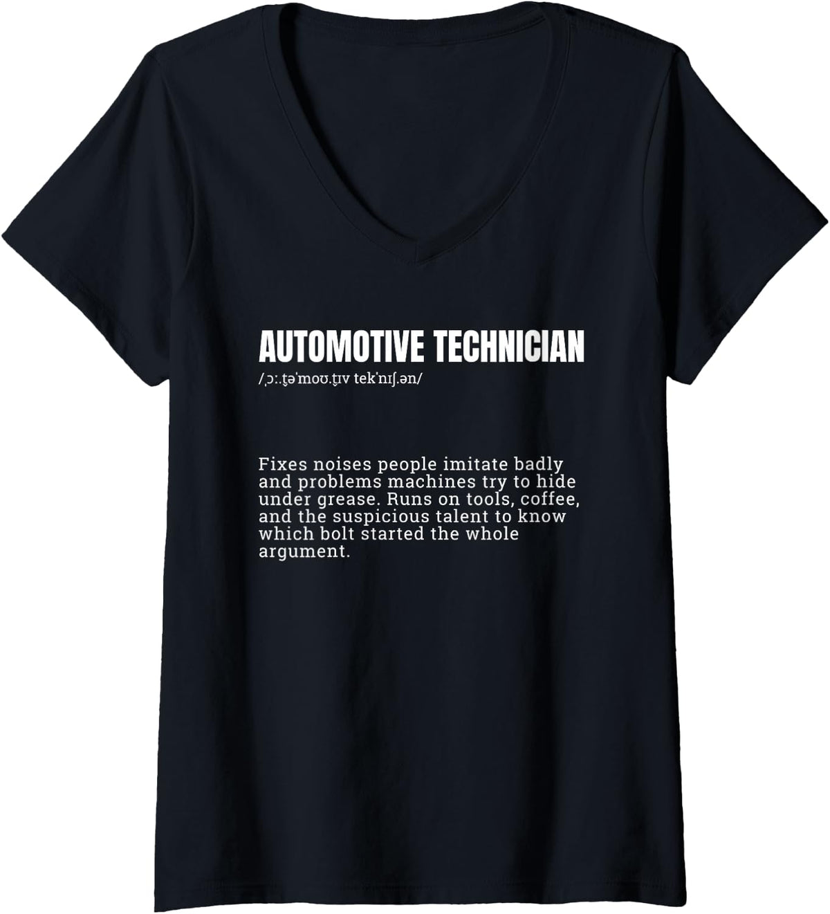 Women's Automotive Technician Definition Funny Car Mechanic V-Neck T-Shirt - Black