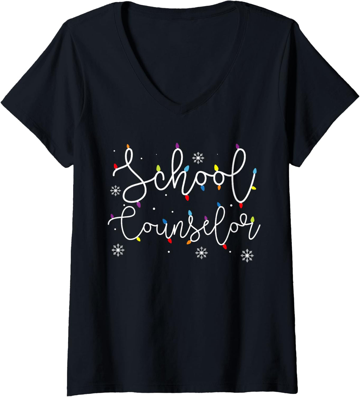 Women's Cute Christmas School Counselor Squad X-mas Light Festive V-Neck T-Shirt - Black