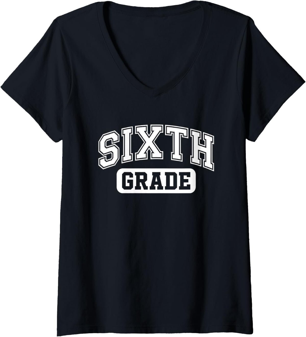 Women's Sixth Grade Varsity Back to School Student Teacher V-Neck T-Shirt - Black