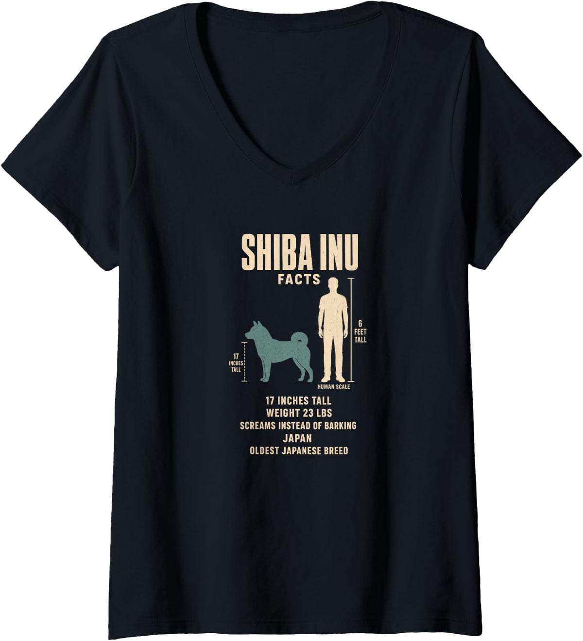 Women's Shiba Inu Facts Dog Breed Size Comparison Chart V-Neck T-Shirt - Black