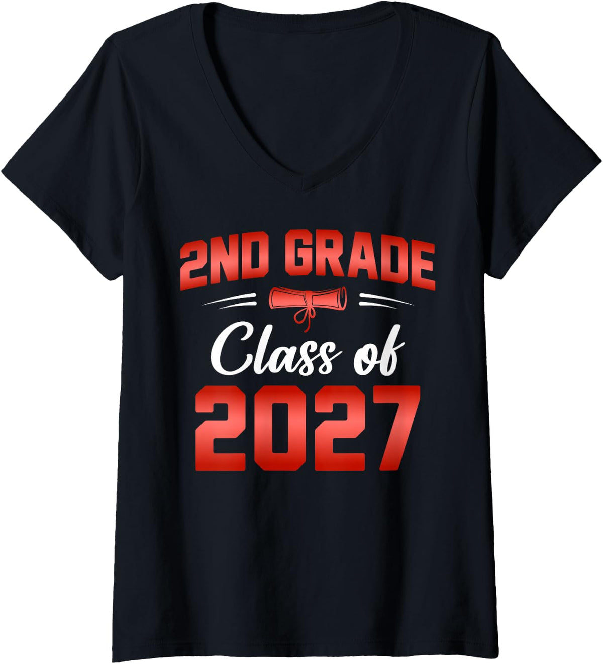 Women's 2nd Grade Class of 2027 Graduate Student School Graduation V-Neck T-Shirt - Black