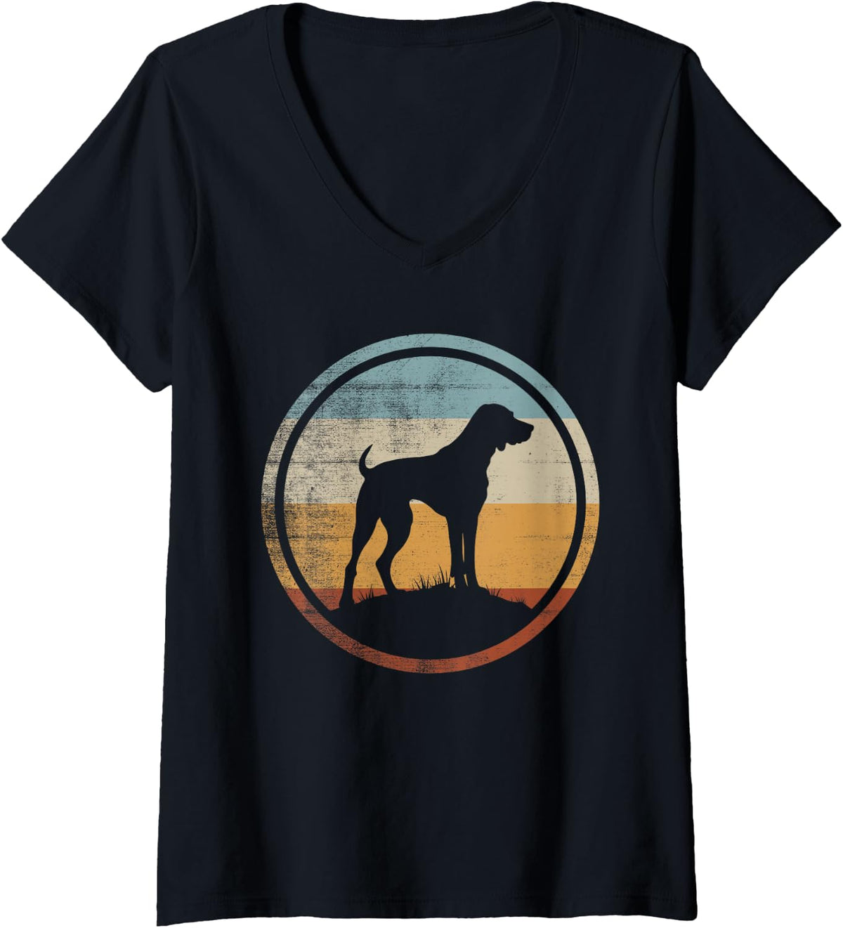 Women's Retro Style Vintage Design Rhodesian Ridgeback Dog V-Neck T-Shirt - Black