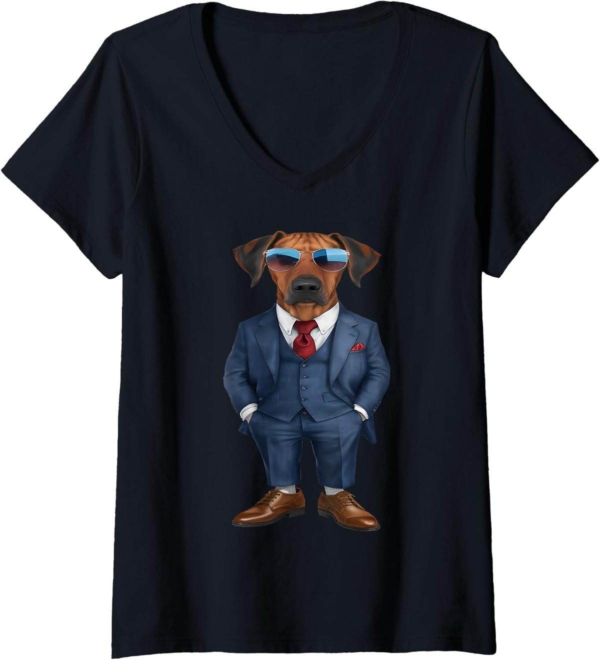 Women's Men Woman Rhodesian Ridgeback Suit Rhodesian Ridgeback V-Neck T-Shirt - Black