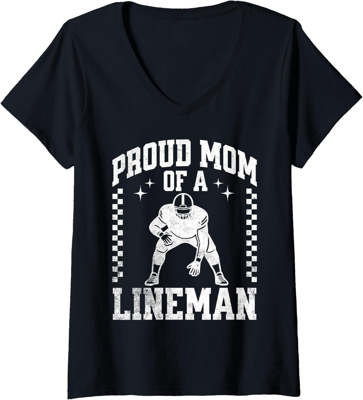 Women's Proud Mom of A Lineman - Football Lineman Mom V-Neck T-Shirt - Black
