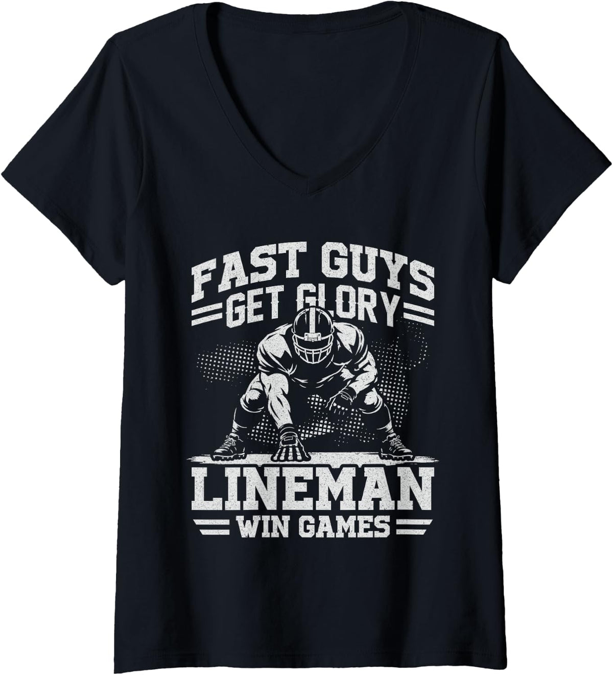 Women's Fast Guys Get Glory Lineman Offensive Football Games His/Her V-Neck T-Shirt - Black