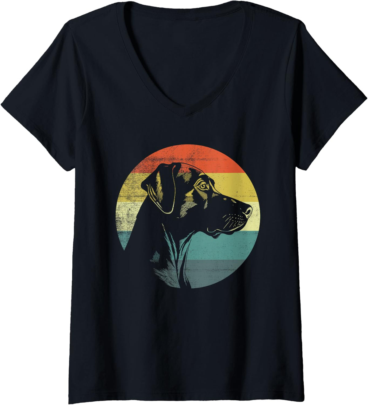 Women's Rhodesian Ridgeback Dog Retro Design V-Neck T-Shirt - Black
