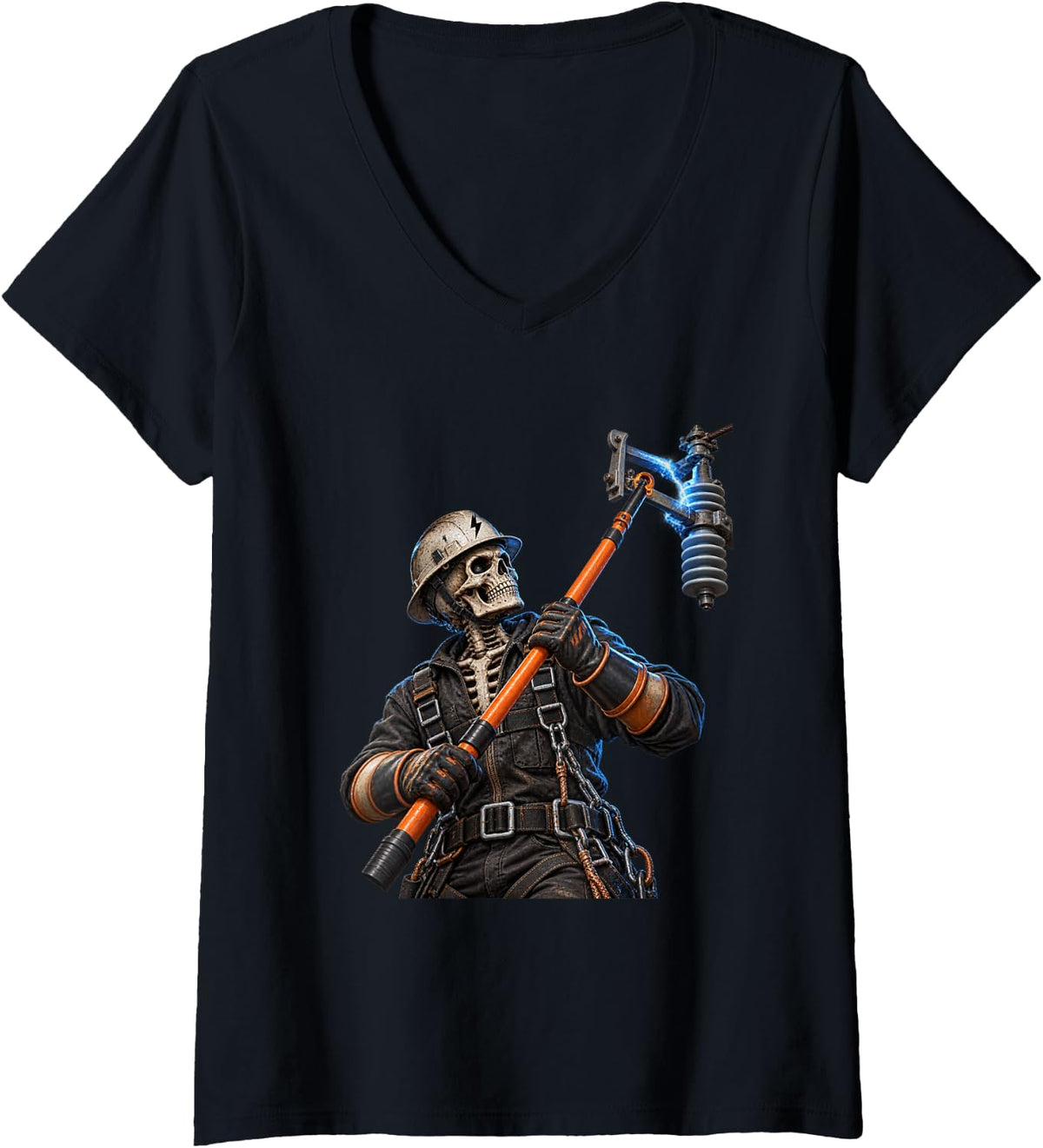Women's Lineman Design for Lineworkers and Lineman V-Neck T-Shirt - Black