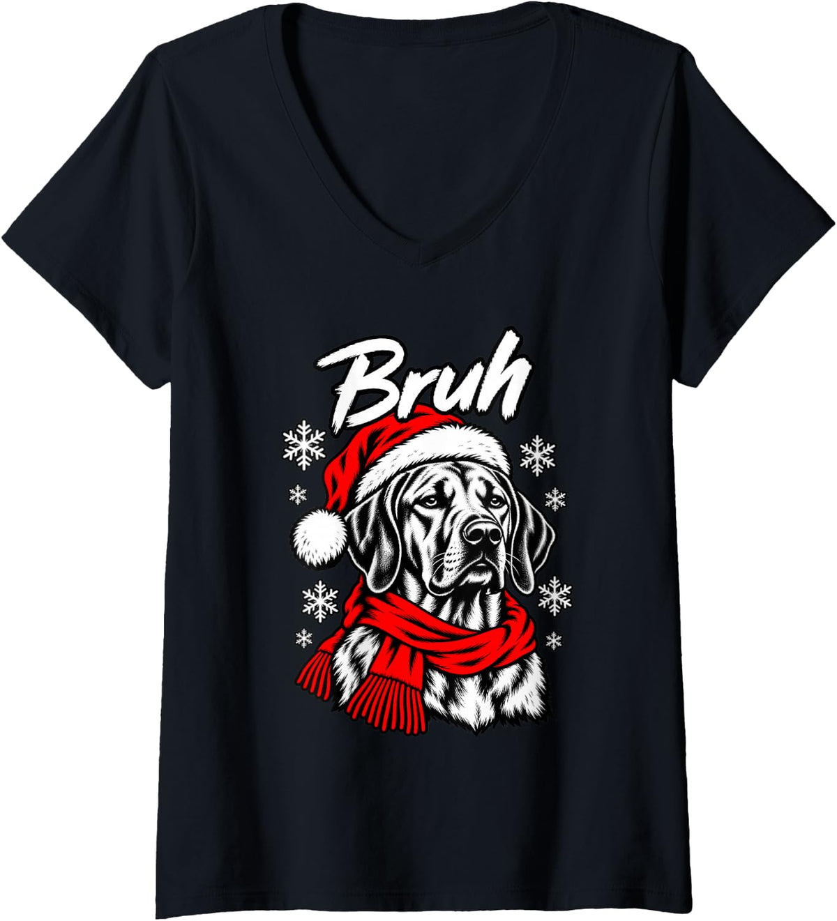Women's Bruh Deadpan Rhodesian Ridgeback Christmas Dog Tee V-Neck T-Shirt - Black