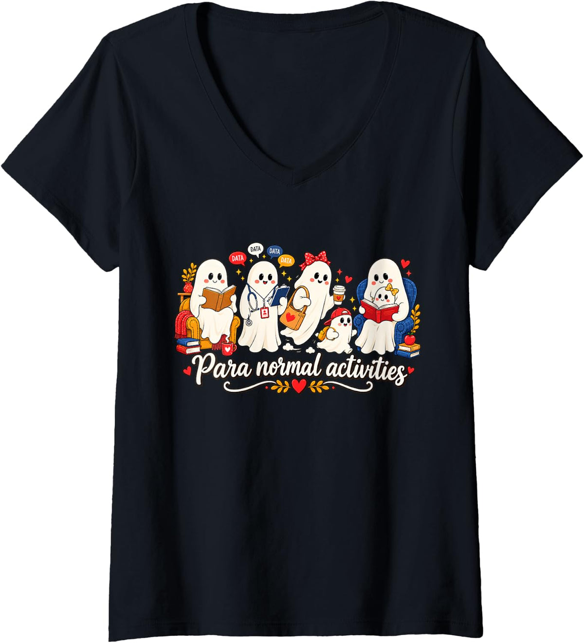 Women's sped Halloween Paraprofessional and para Normal Activities V-Neck T-Shirt - Black