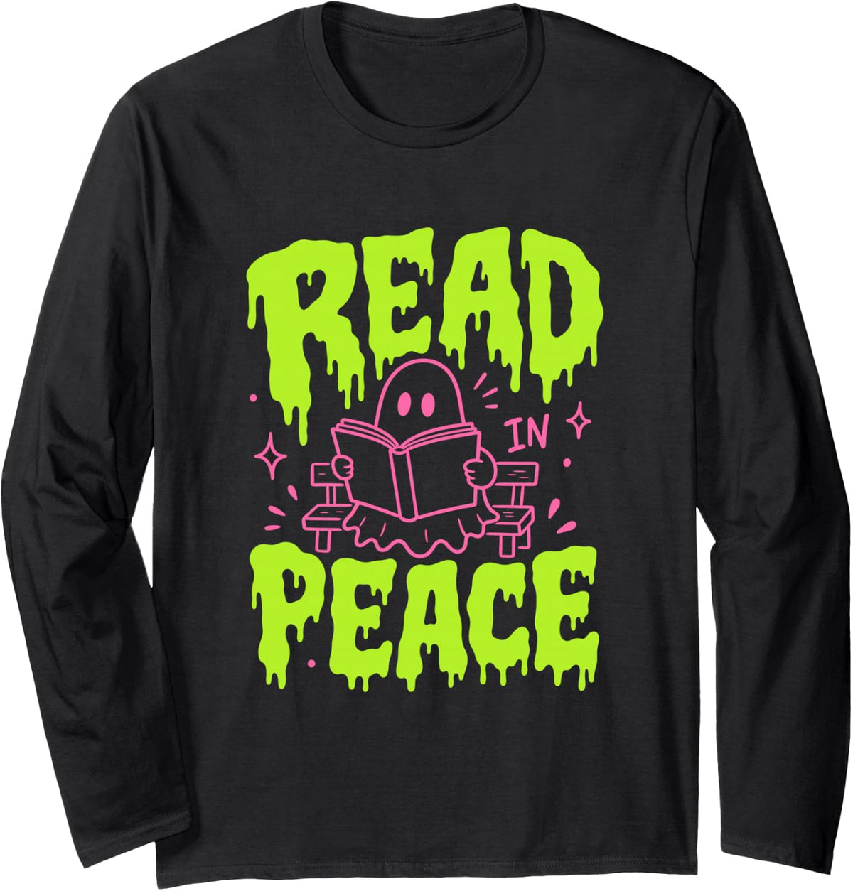 Read in Peace Ghost Reading Book Lover Women's Halloween Long Sleeve T-Shirt - Adult Unisex Black