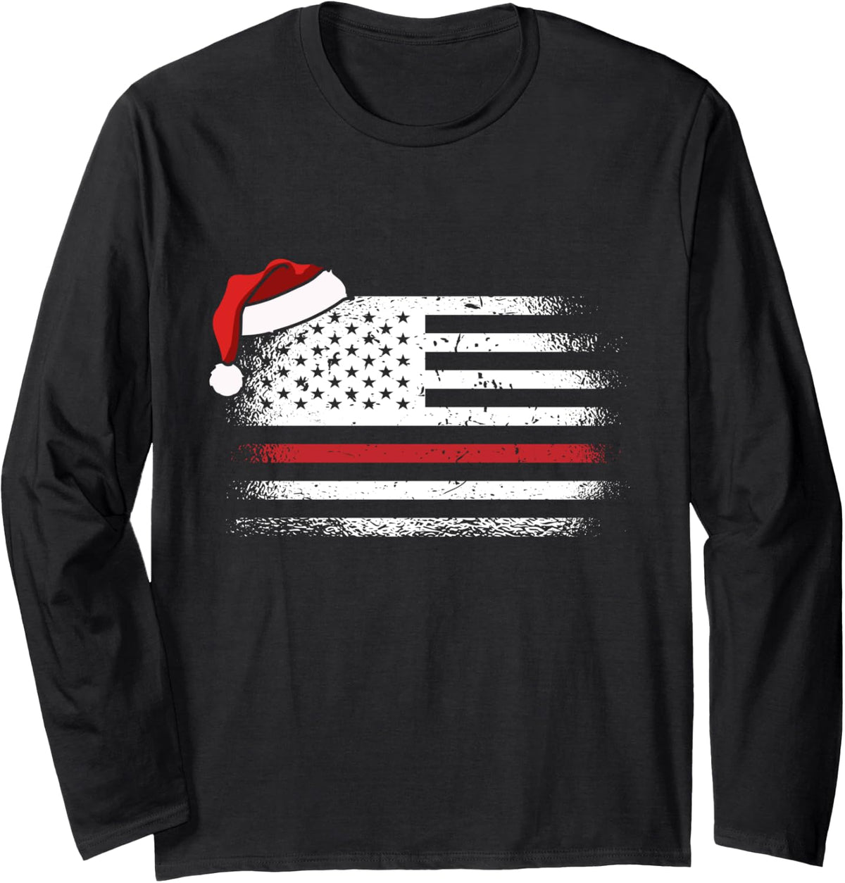 American Flag Firefighter Christmas Pajama Cool Xmas Fireman Long Sleeve T-Shirt - Adult Unisex Black