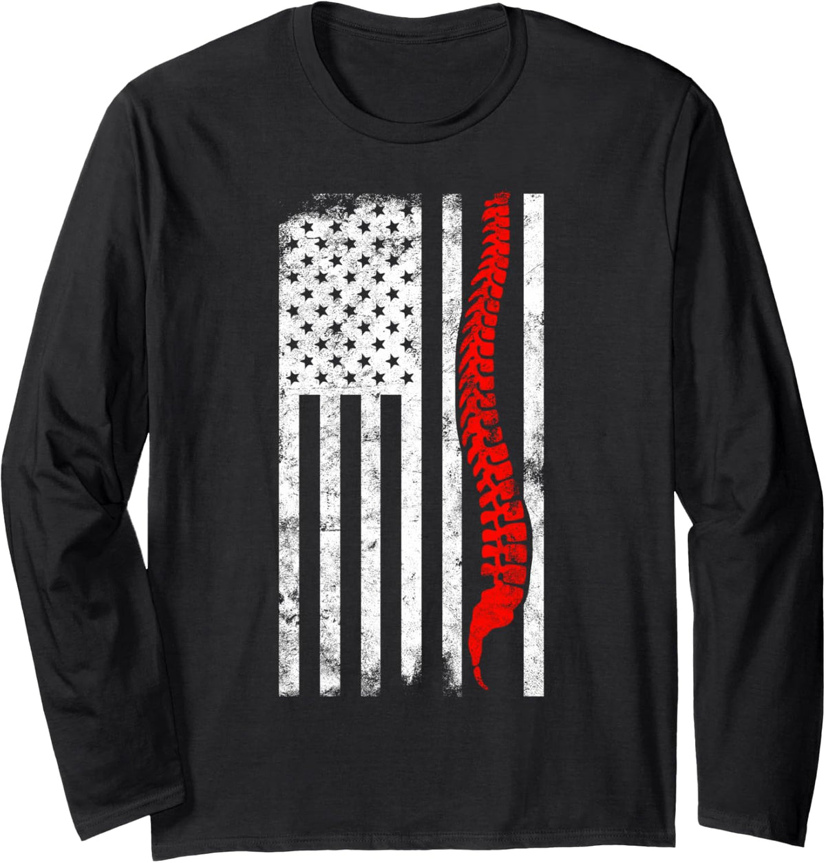 Chiropractor American Flag | Chiropractic Gift | Spinal Cord Long Sleeve T-Shirt - Adult Unisex Black