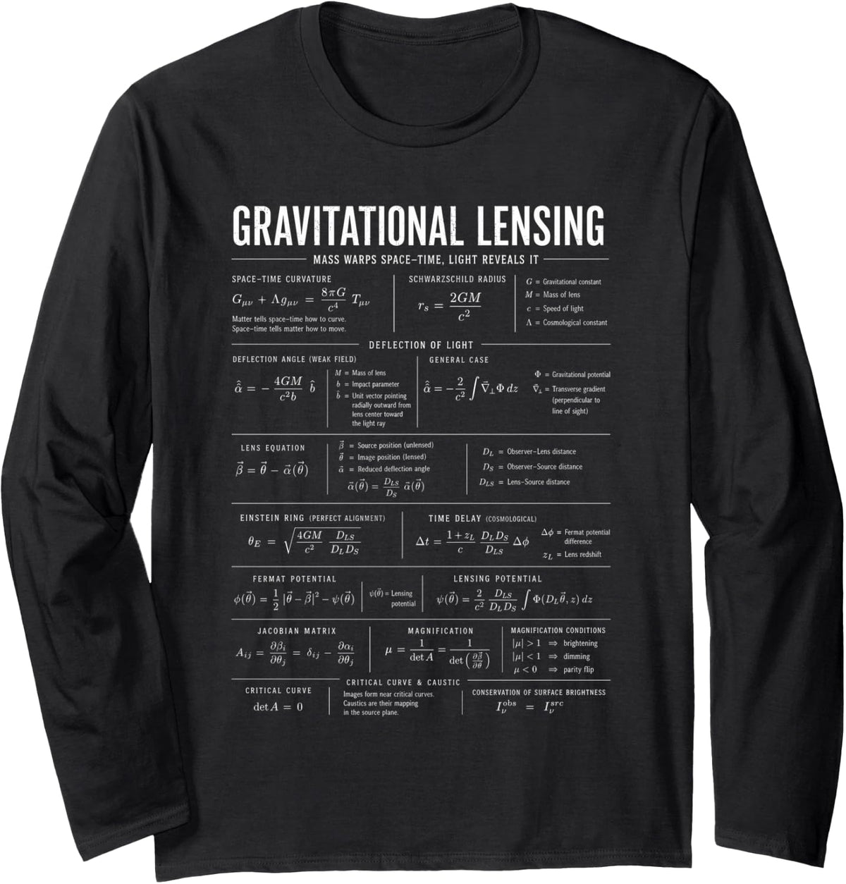 Gravitational Lensing Astrophysics General Relativity Long Sleeve T-Shirt - Adult Unisex Black