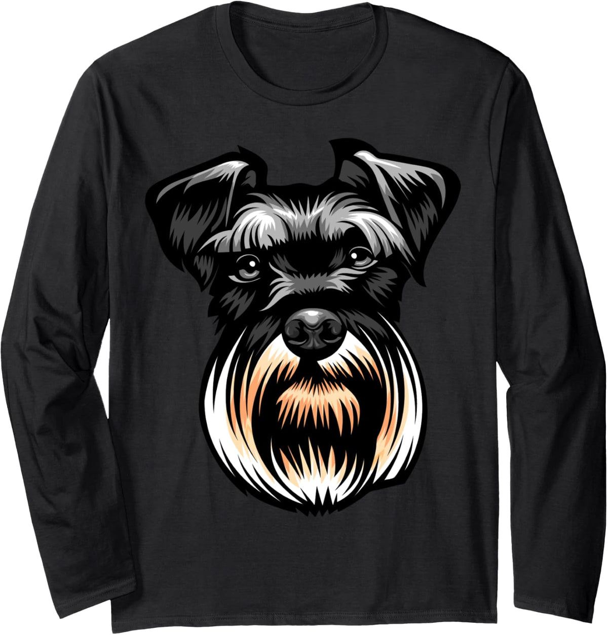 Cool Schnauzer Dog Face Long Sleeve T-Shirt - Adult Unisex Black
