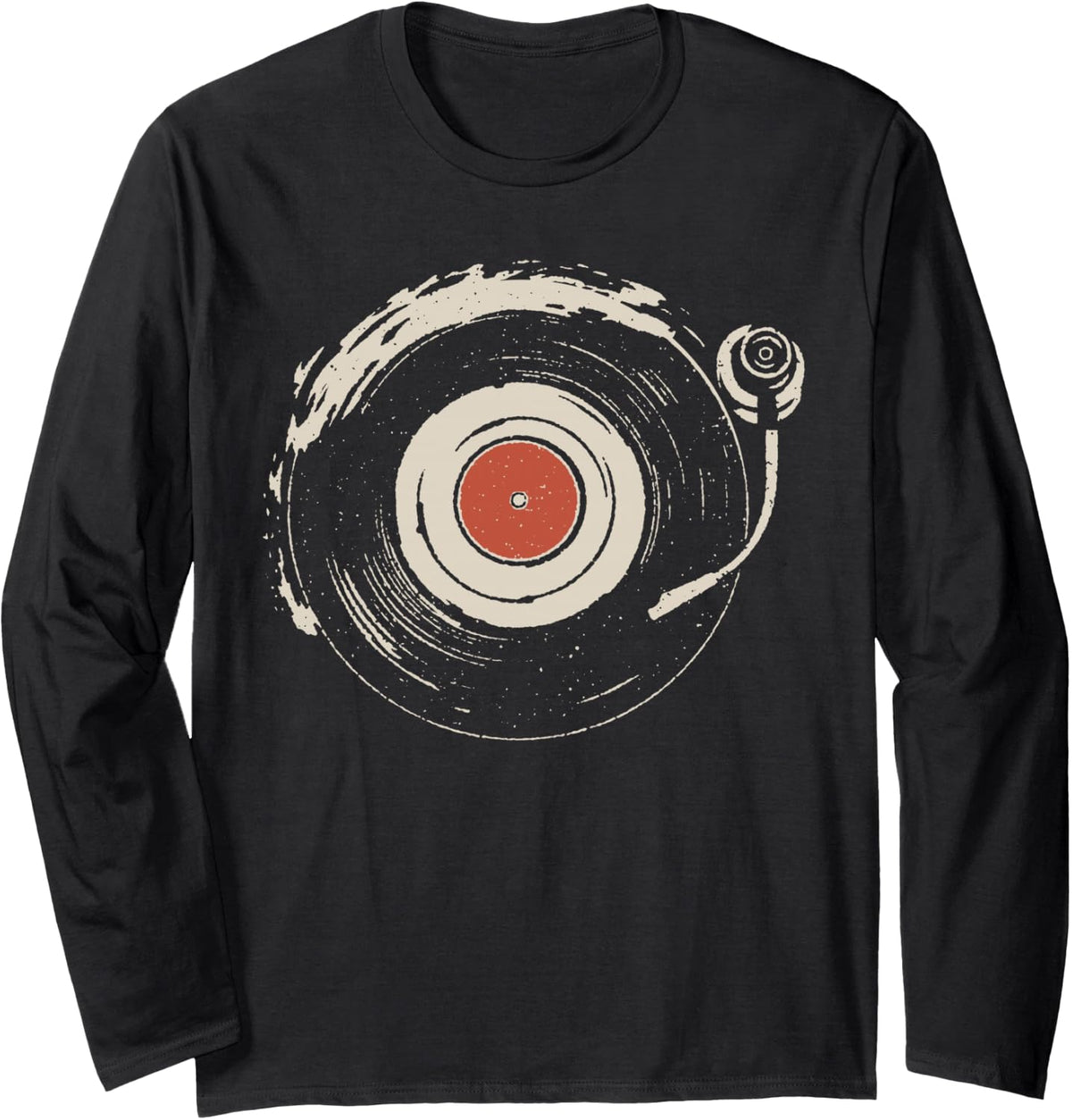 DJ Turntable Disc Jockey Vinyl Record Player Retro Music Long Sleeve T-Shirt - Adult Unisex Black
