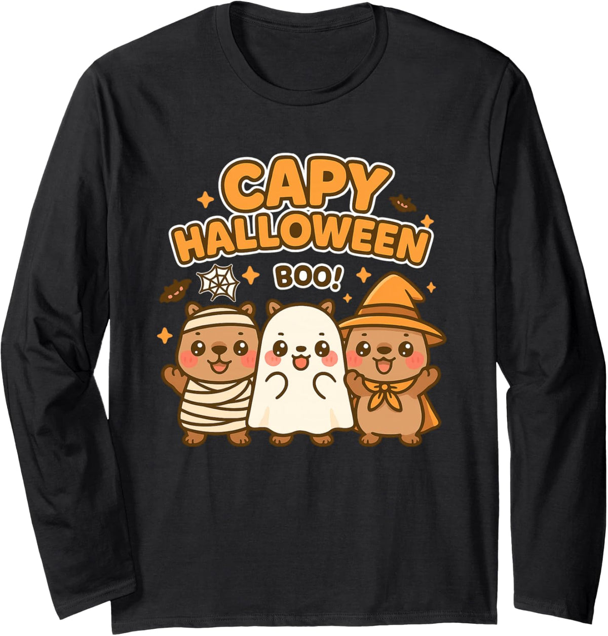 Capy Halloween Boys Girls Cute Capybara Halloween Costume Long Sleeve T-Shirt - Adult Unisex Black