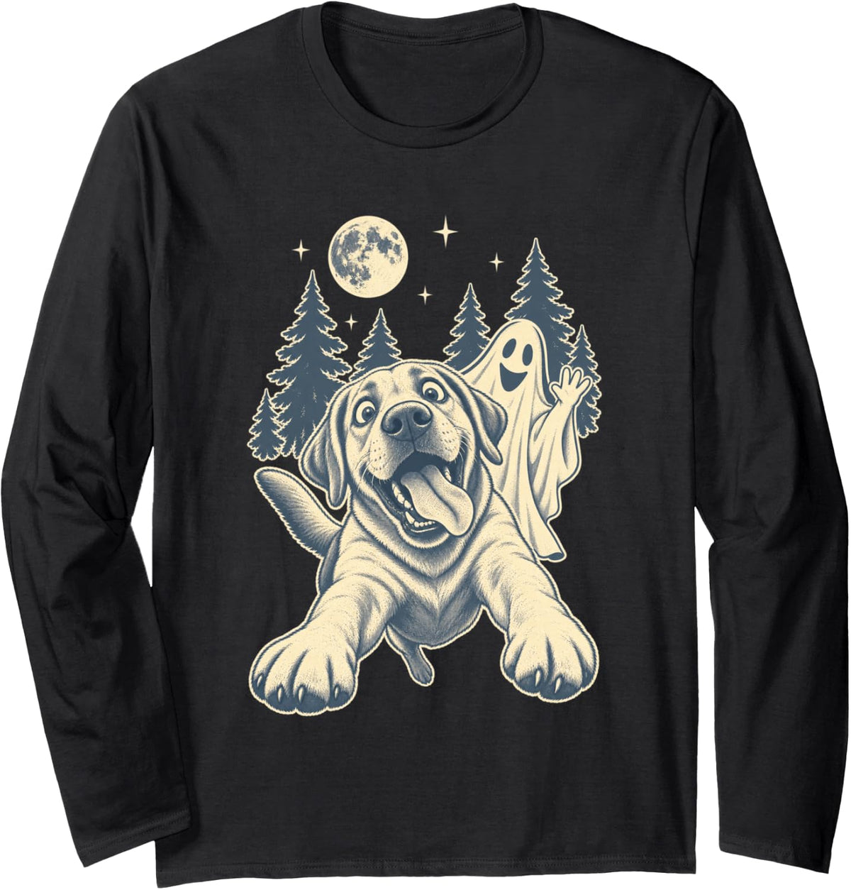 Labrador Retriever Ghost Selfie Halloween Dog Mom Long Sleeve T-Shirt - Adult Unisex Black