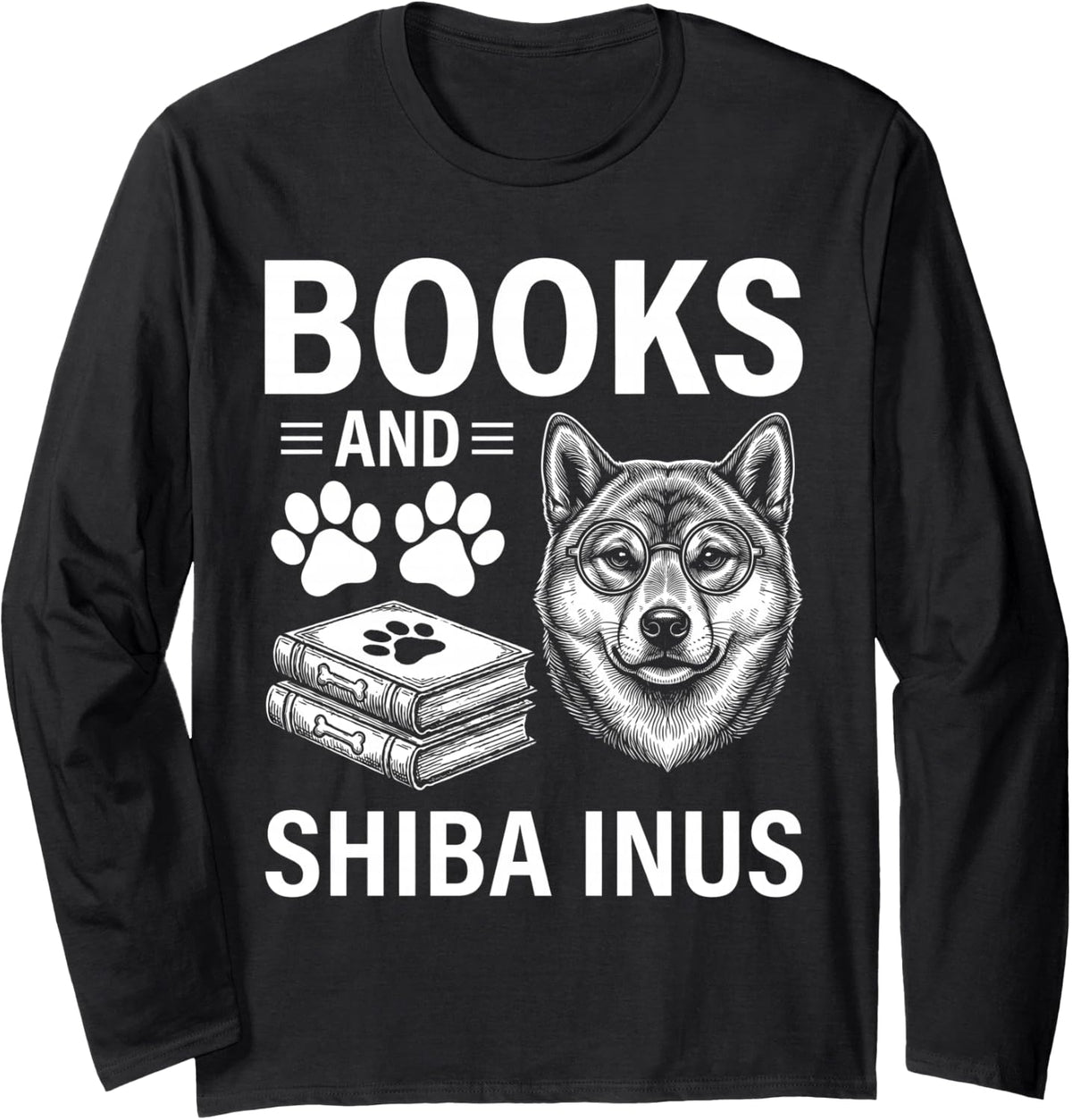 Books and Shiba Inus Funny Shiba Inu Long Sleeve T-Shirt - Adult Unisex Black
