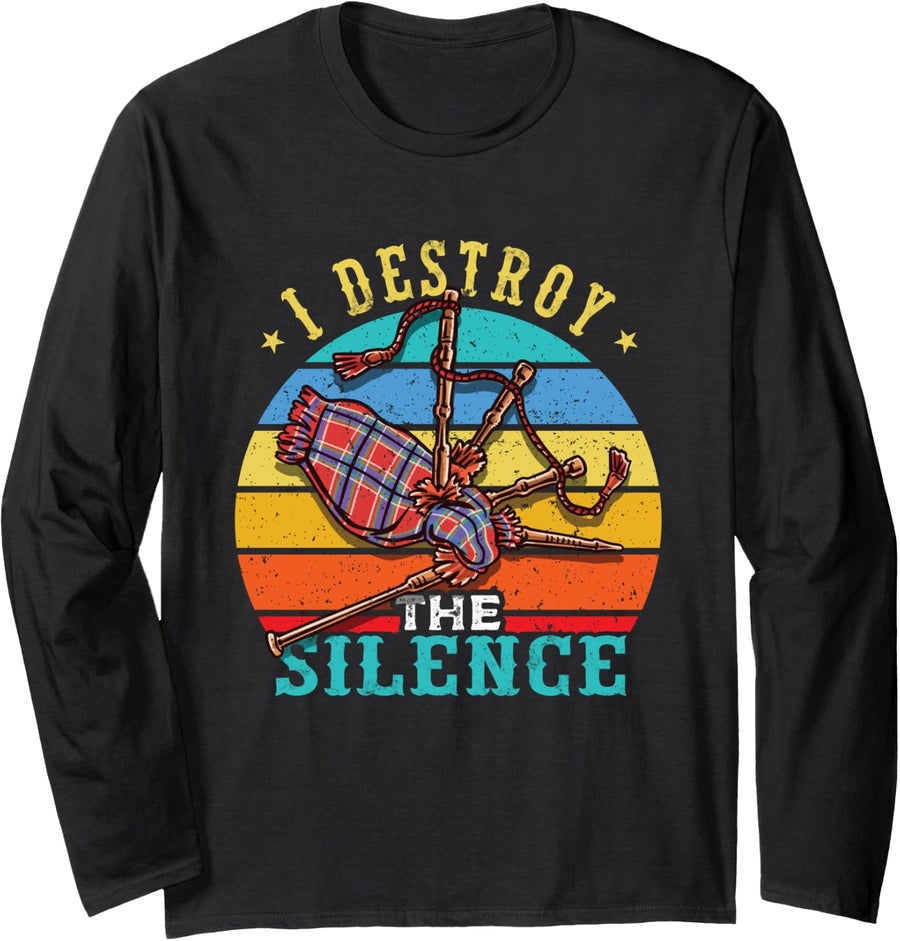 Bagpipe Long Sleeve T-Shirt - Adult Unisex Black