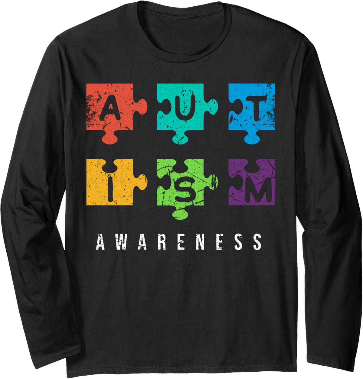 Autism Awareness Puzzle Design for Acceptance Support Long Sleeve T-Shirt - Adult Unisex Black