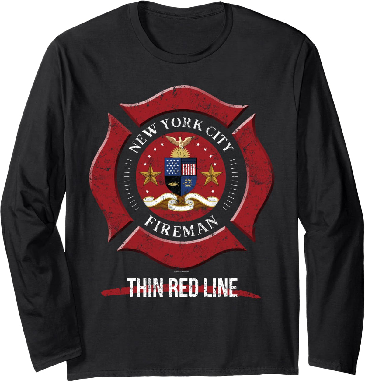 New York City Firefighter Long Sleeve Shirt Firefighter - Adult Unisex Black