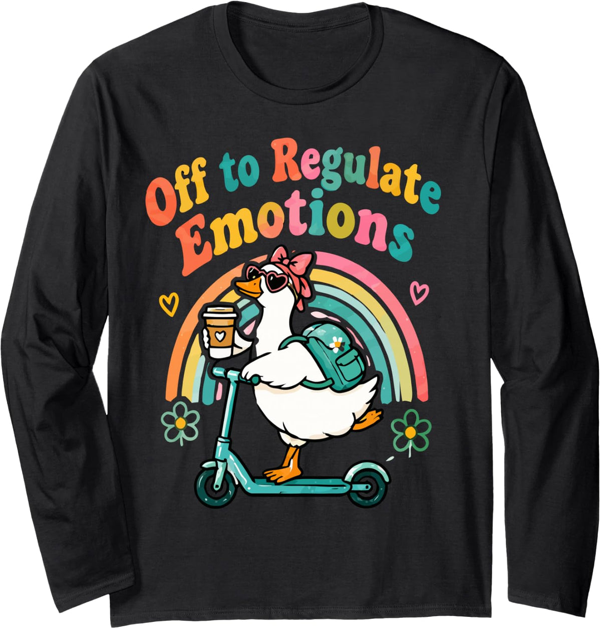 Off to Regulate Emotions Funny Goose Scooter Long Sleeve T-Shirt - Adult Unisex Black