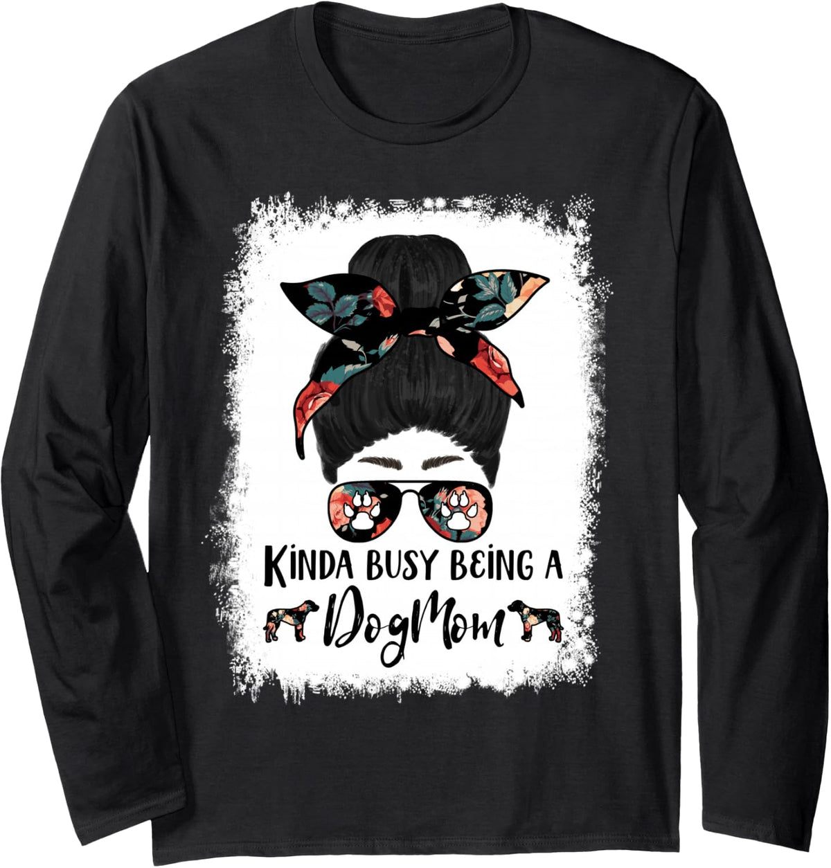 Kinda Busy Being A Dog Mom Rhodesian Ridgeback Messy Bun Long Sleeve T-Shirt - Adult Unisex Black