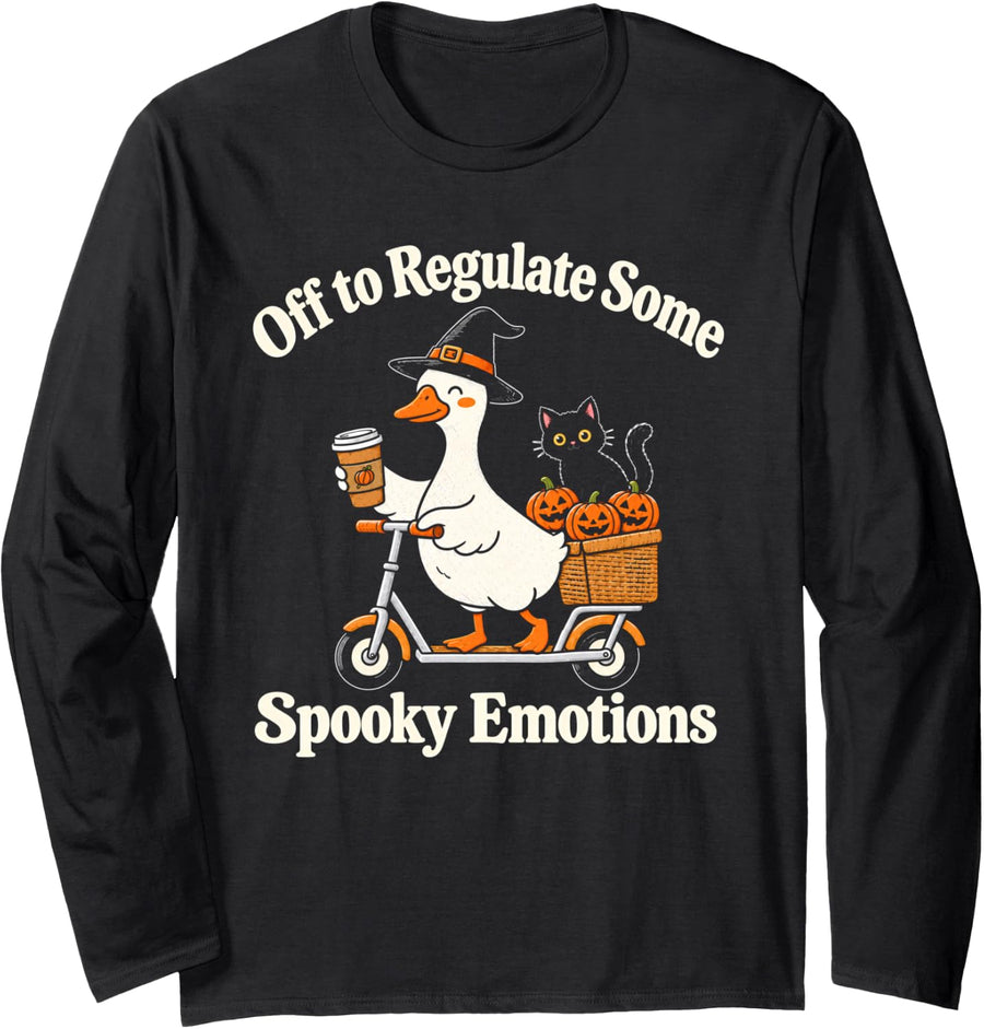 Off to Regulate Some Spooky Emotions Halloween Mental Health Long Sleeve T-Shirt - Adult Unisex Black
