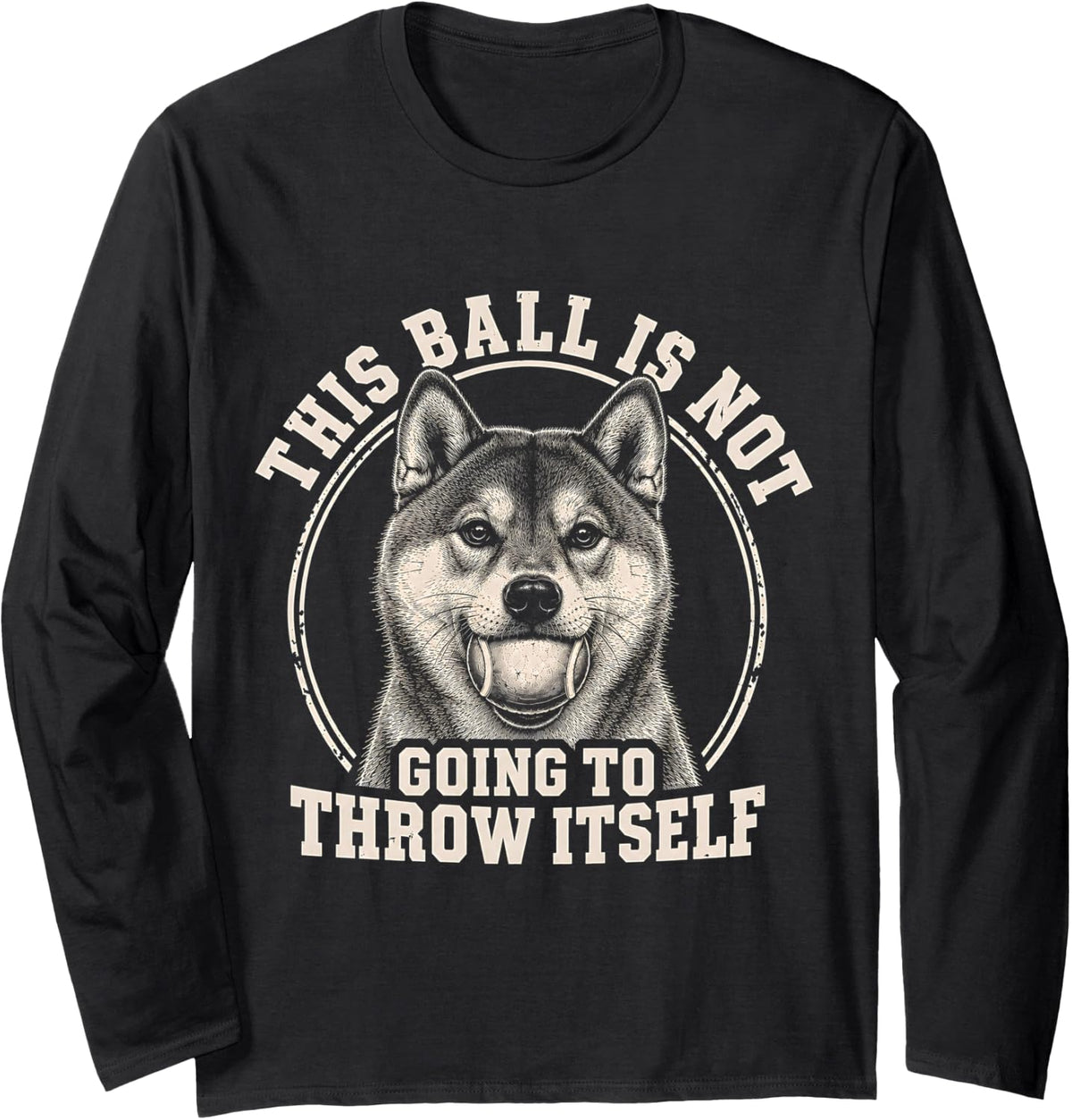 Shiba Inu Ball Long Sleeve T-Shirt - Adult Unisex Black