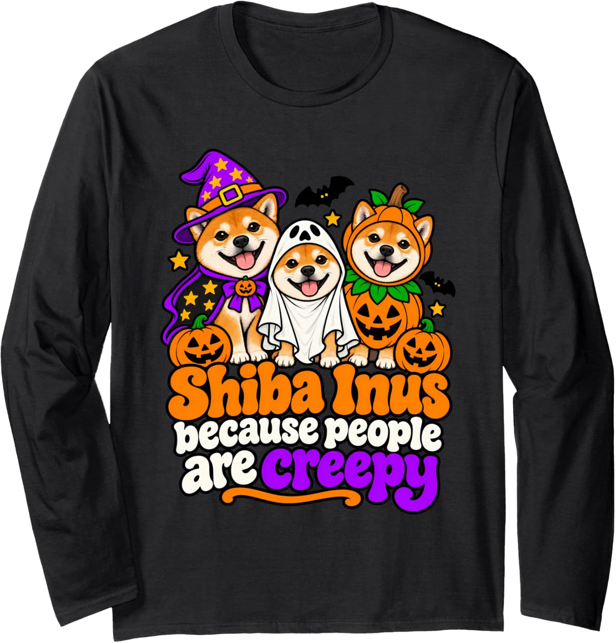 Shiba Inus Because People are Creepy Dogs Halloween Long Sleeve T-Shirt - Adult Unisex Black