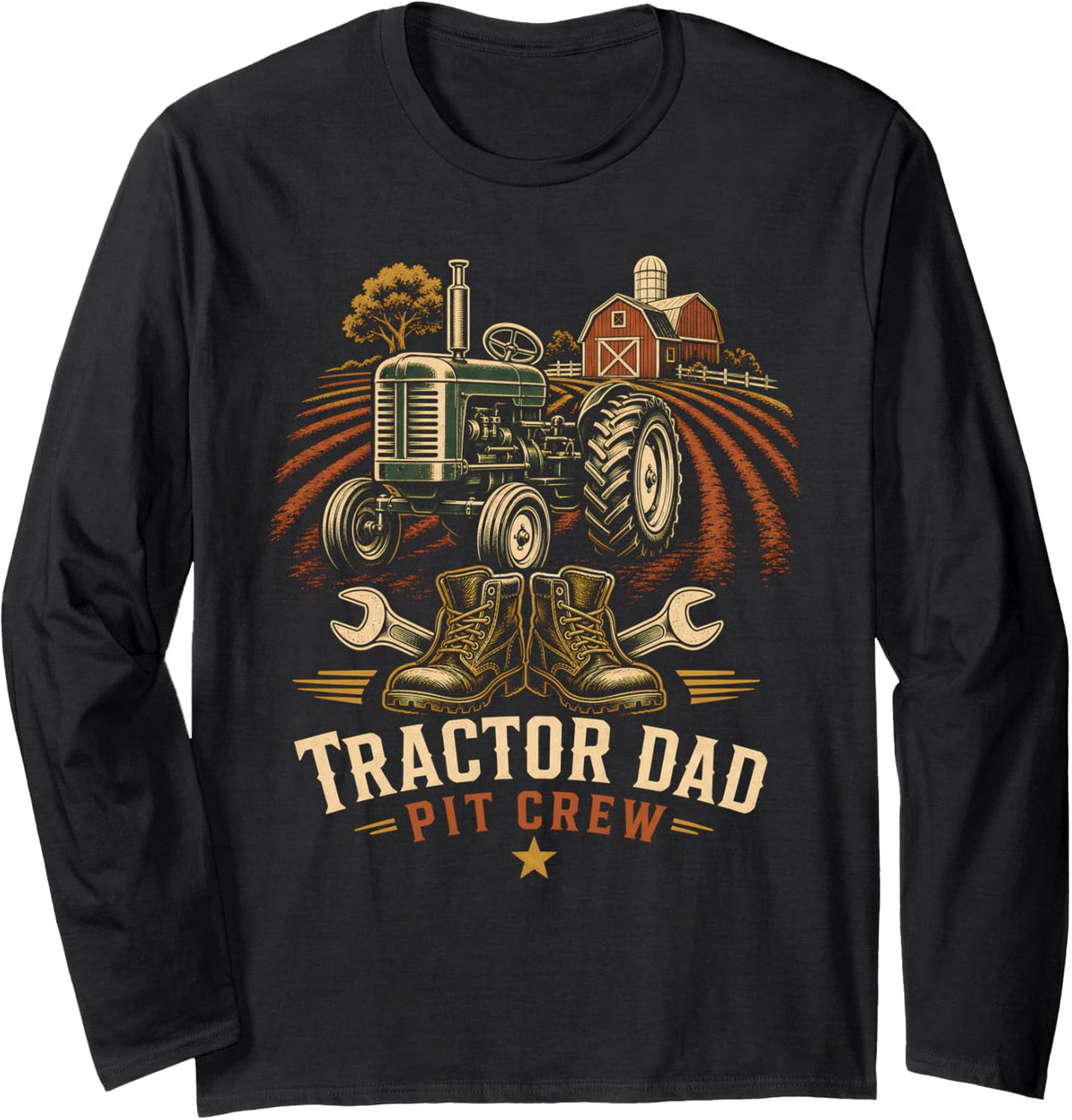 Tractor Dad Pit Crew Farm Father Long Sleeve T-Shirt - Adult Unisex Black