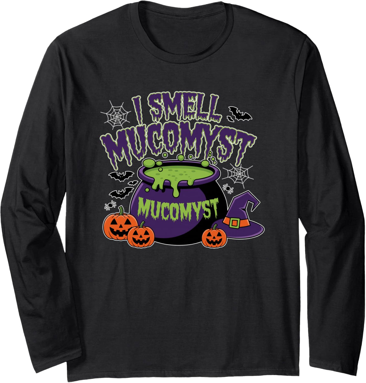 Halloween Respiratory Therapist Design I Smell Mucomyst Brew Long Sleeve T-Shirt - Adult Unisex Black