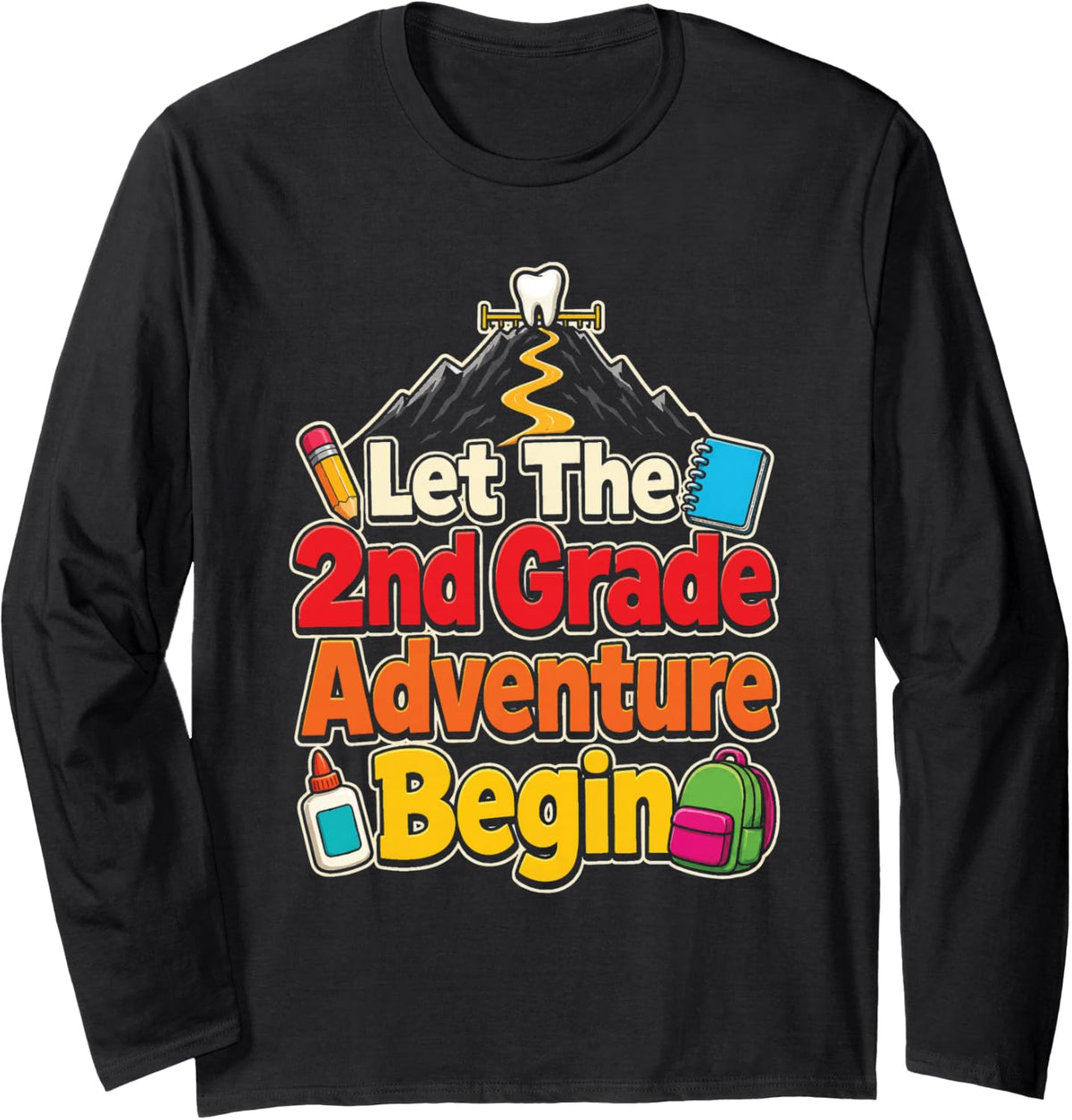 Second 2nd Grade Let The Adventure Begin First Day Long Sleeve T-Shirt - Adult Unisex Black