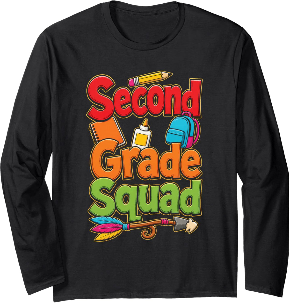 2nd Grade Squad Second Graders First Day of School Long Sleeve T-Shirt - Adult Unisex Black