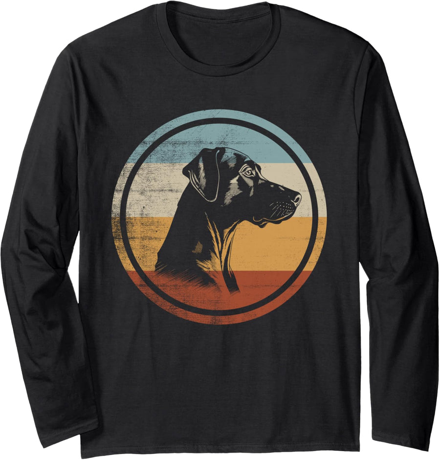 Rhodesian Ridgeback Dog Retro Vintage Design Long Sleeve T-Shirt - Adult Unisex Black